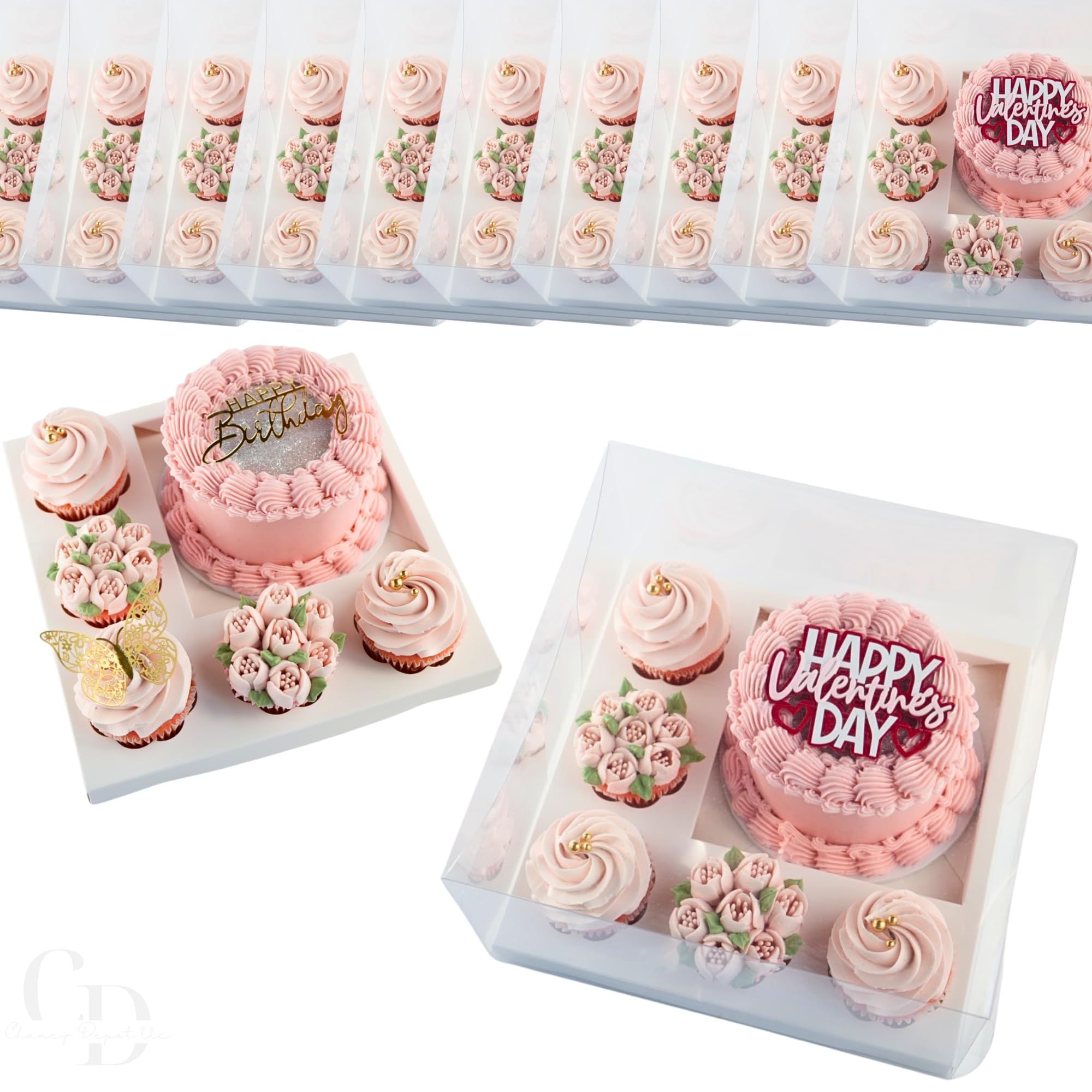 Chaney Depot LLC Cake and Cupcake Bento Box with 5 cupcakes and 6x6in square, Clear Box- 10 Pack